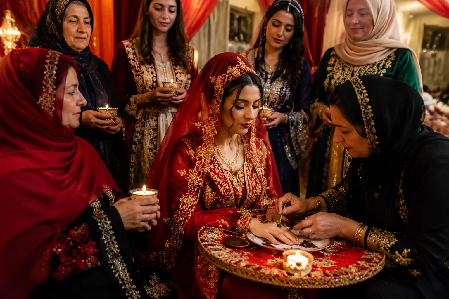 Kina gecesi ceremony sequence with candles and henna ritual