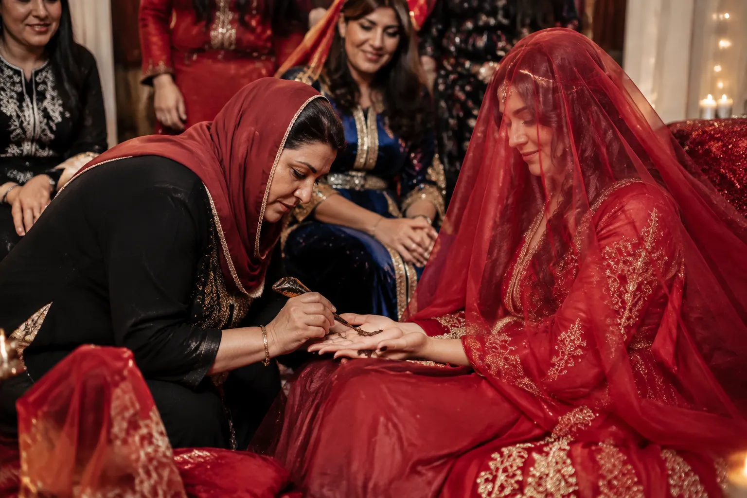 Bride receiving henna during a Turkish kina gecesi ceremony
