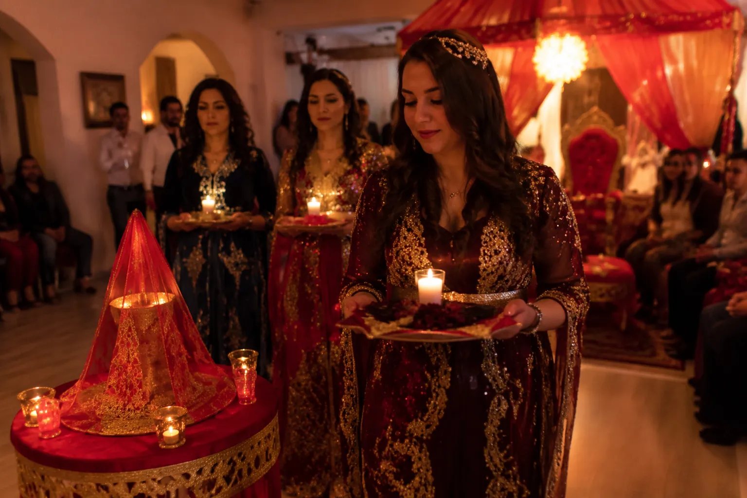 Candle procession and seating arrangement for a Kina Gecesi bride entrance