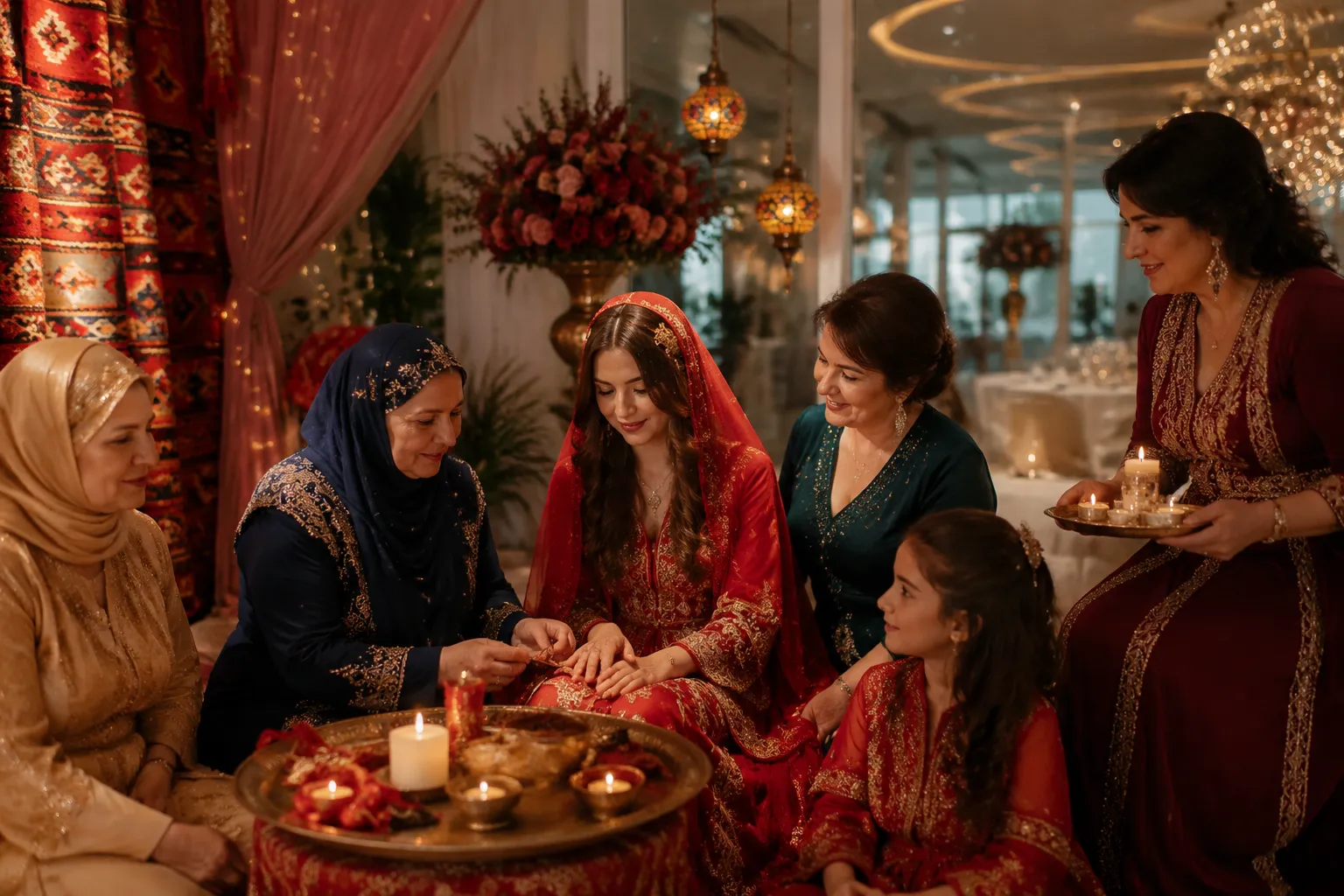 Traditional and modern kina gecesi ceremony settings compared through henna, music, and guest participation